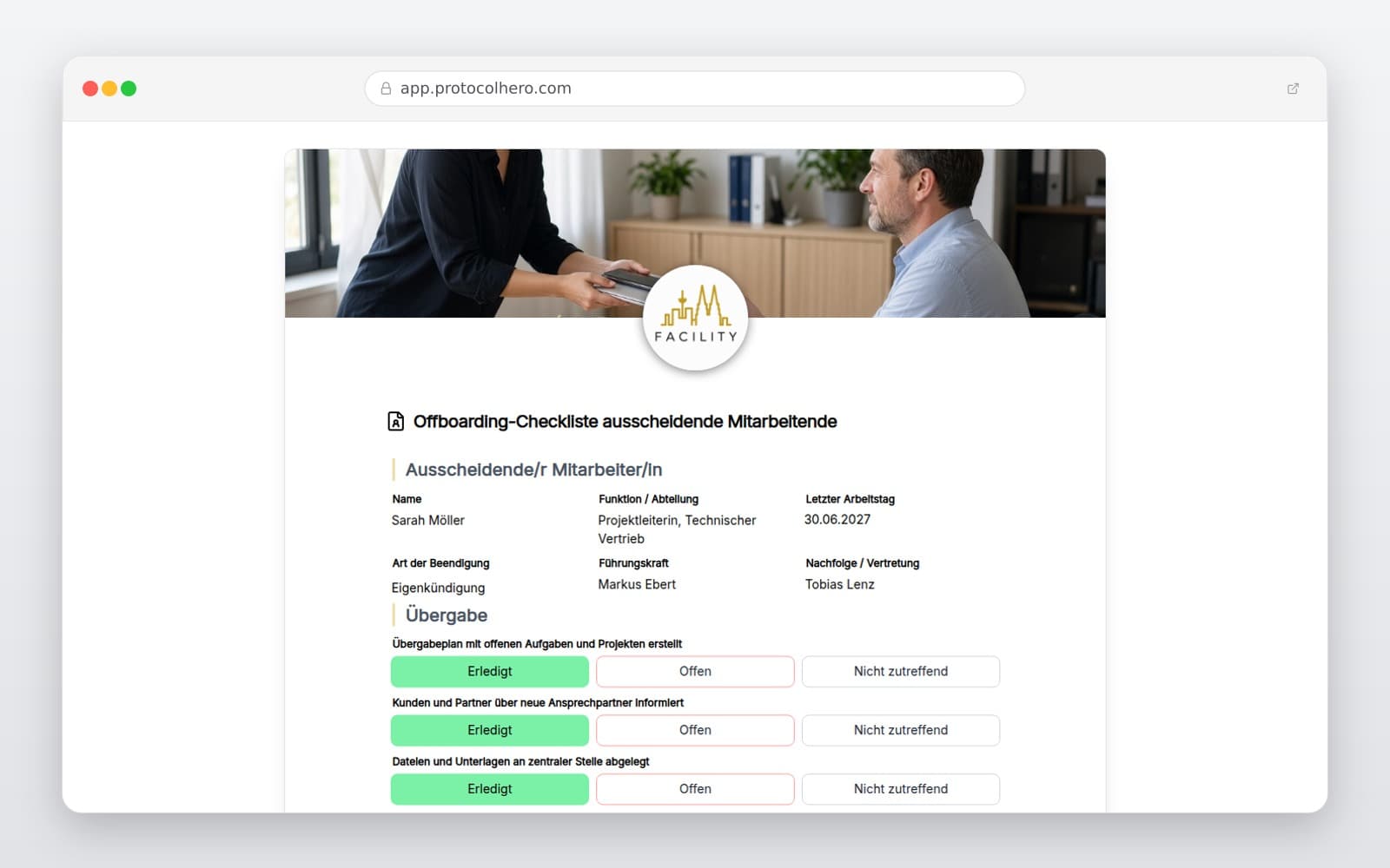 Vorschau der Vorlage „Offboarding-Checkliste ausscheidende Mitarbeitende"