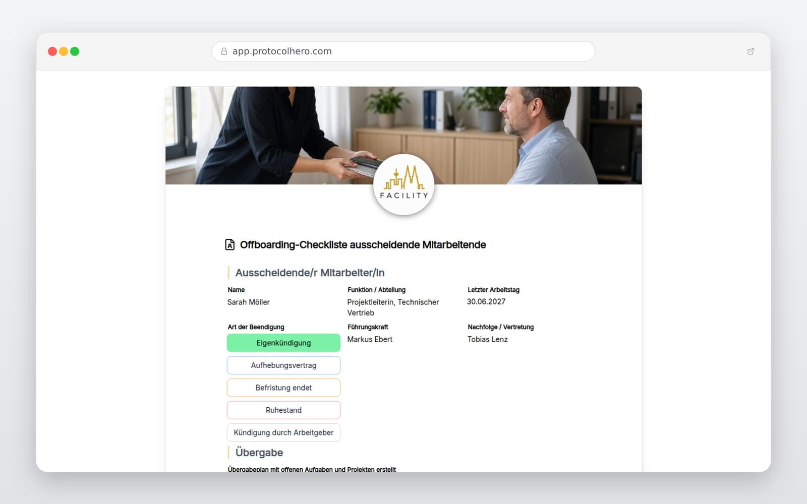 Vorschau der Vorlage „Offboarding-Checkliste ausscheidende Mitarbeitende"