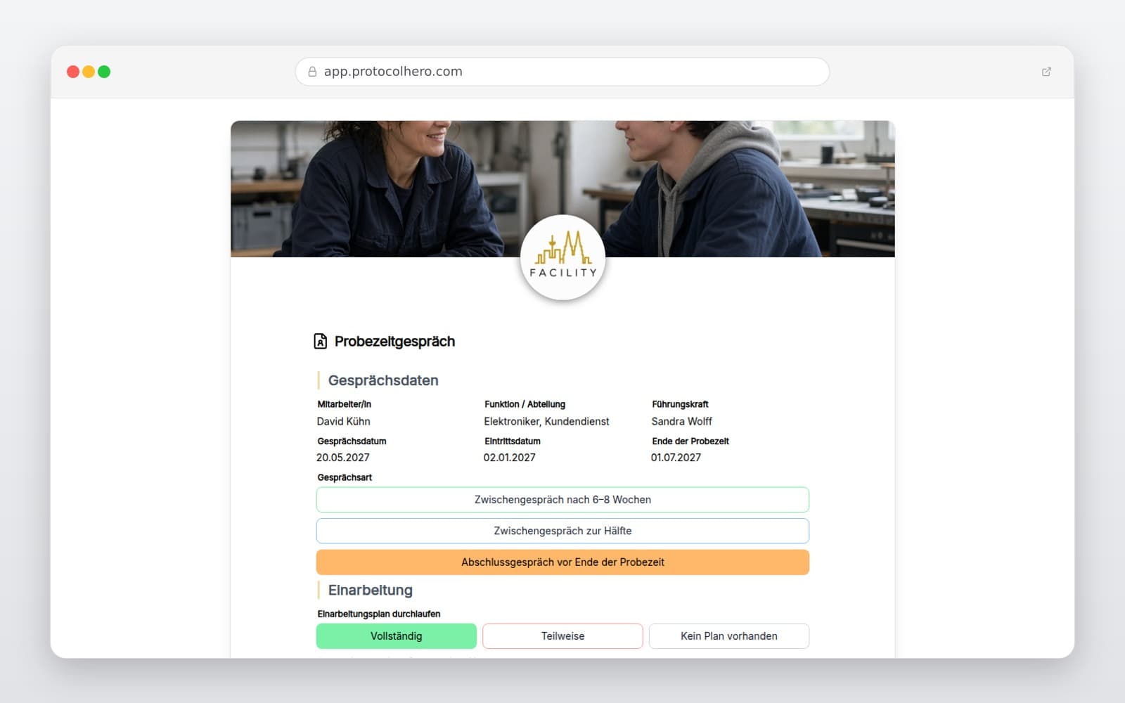 Vorschau der Vorlage „Probezeitgespräch"