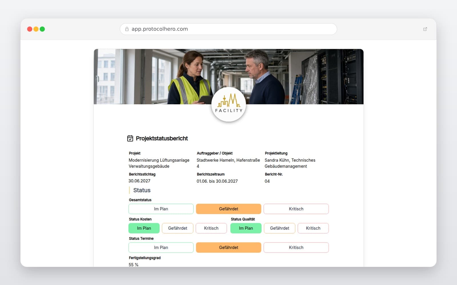 Vorschau der Vorlage „Projektstatusbericht"