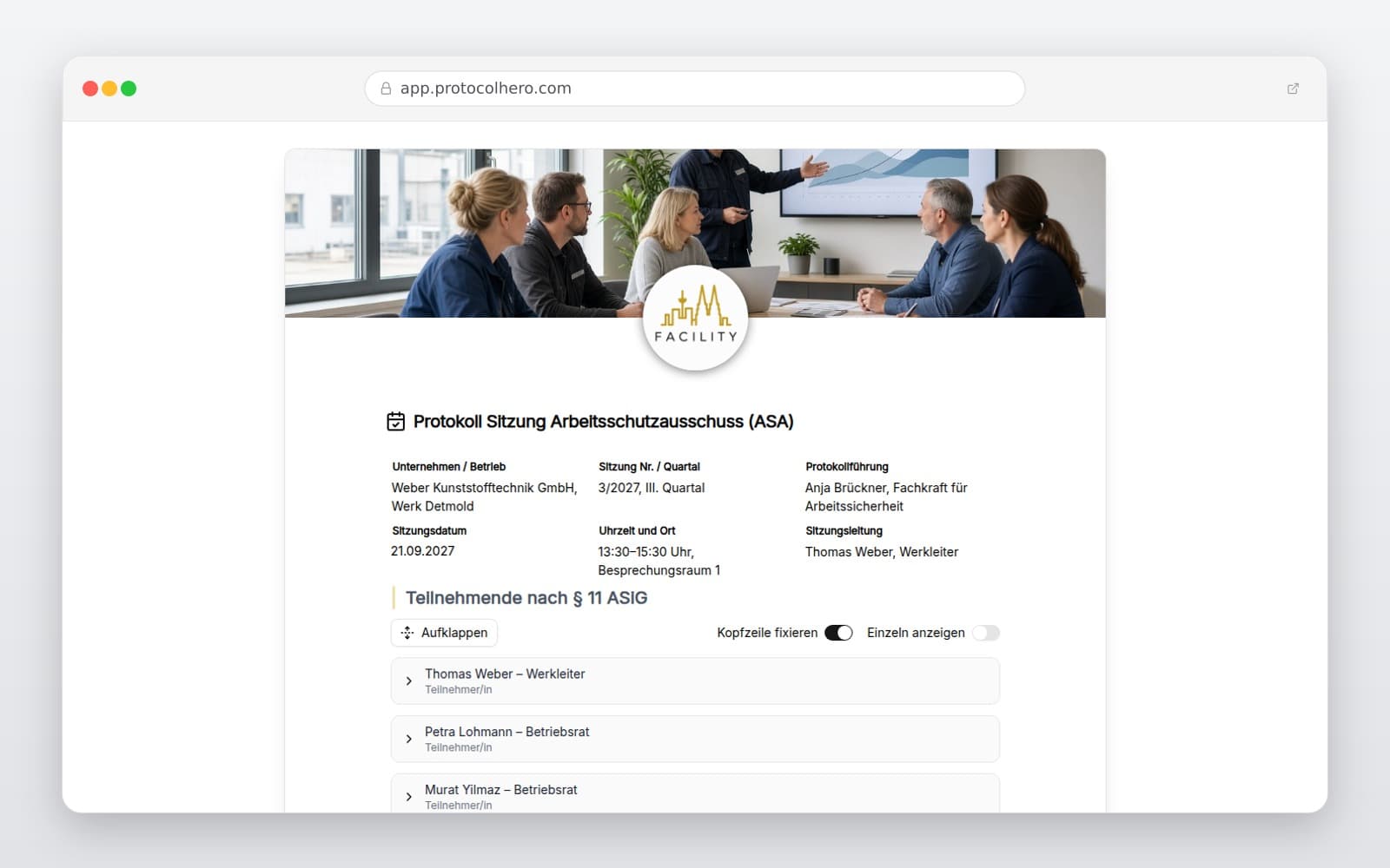 Vorschau der Vorlage „Protokoll Sitzung Arbeitsschutzausschuss (ASA)"