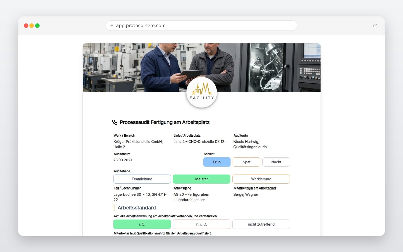 Vorschau der Vorlage „Prozessaudit Fertigung am Arbeitsplatz"