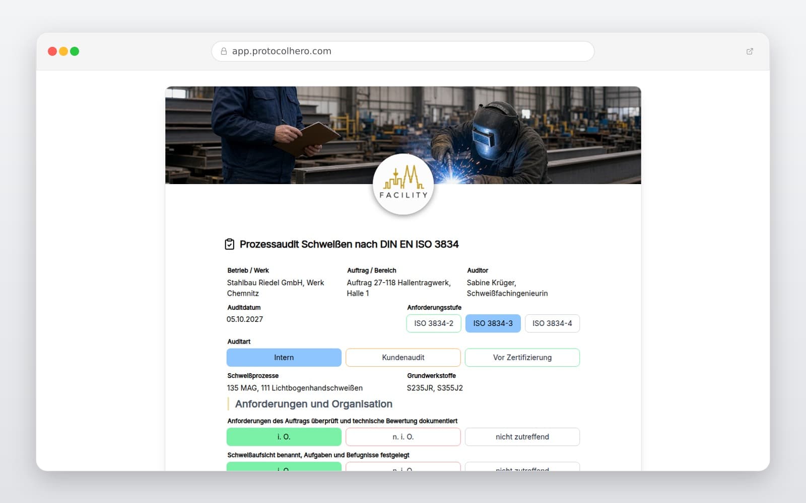 Vorschau der Vorlage „Prozessaudit Schweißen nach DIN EN ISO 3834"