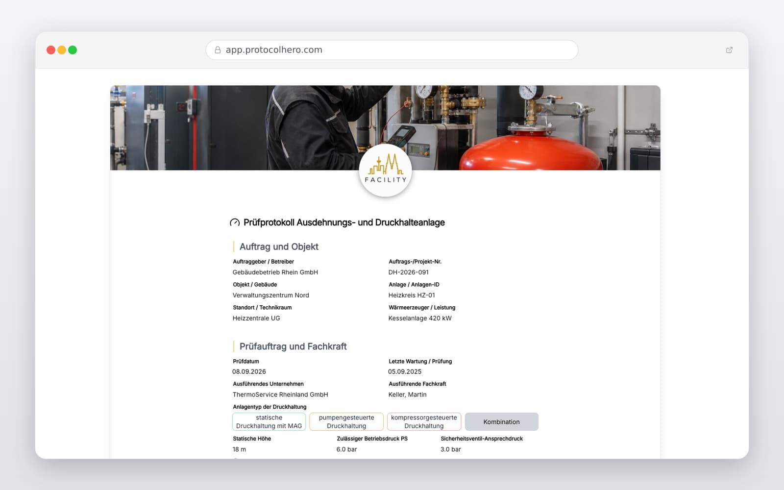 Vorschau der Vorlage „Expansion Vessel & Pressure Maintenance Protocol"
