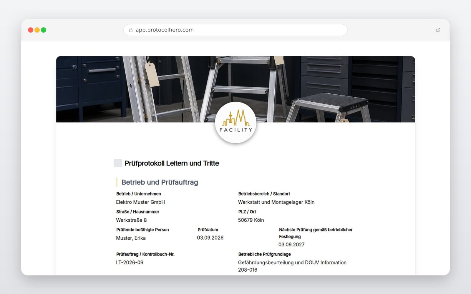 Vorschau der Vorlage „Prüfprotokoll für Leitern und Tritte"