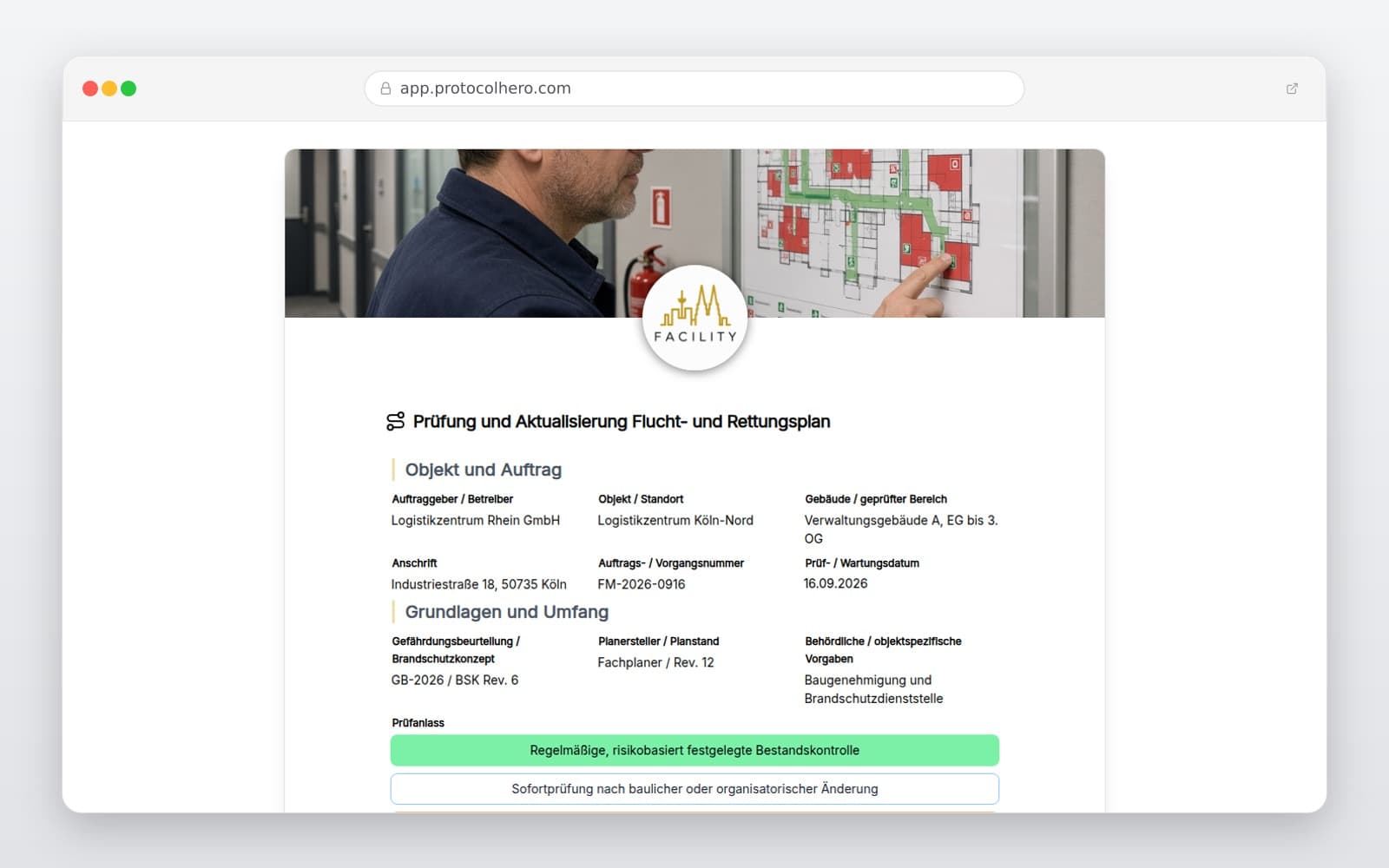 Vorschau der Vorlage „Prüfung und Aktualisierung Flucht- und Rettungsplan"