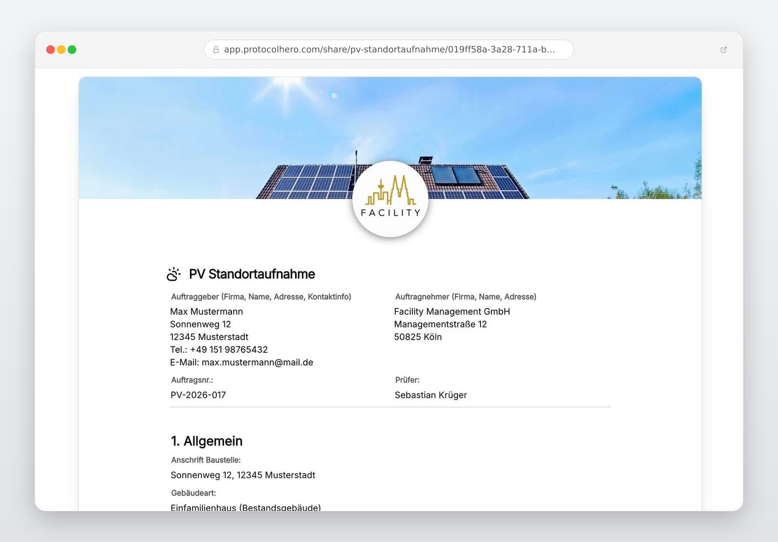 Vorschau der Vorlage „PV Standortaufnahme – Checkliste für Photovoltaik-Vor-Ort-Termin"