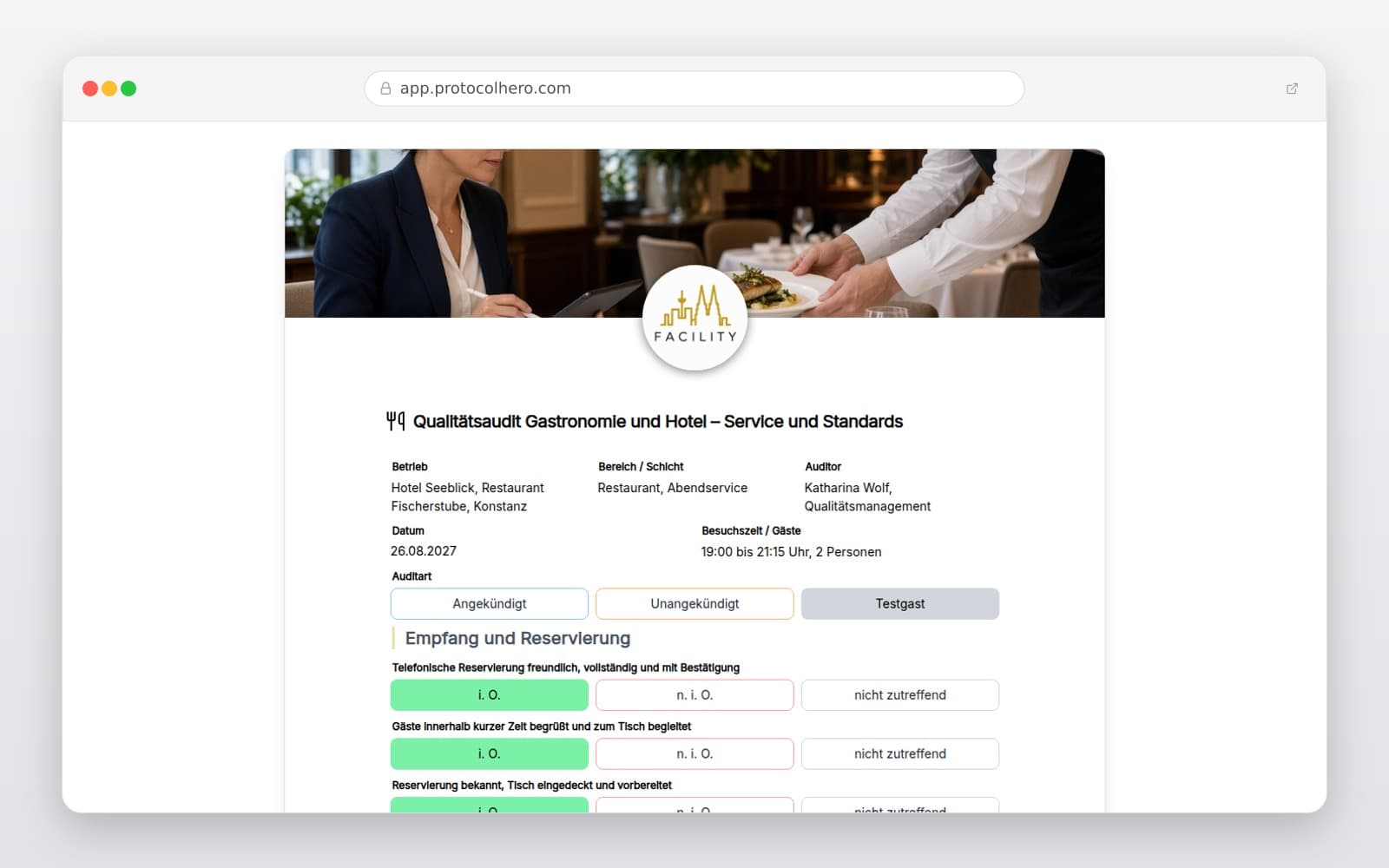 Vorschau der Vorlage „Qualitätsaudit Gastronomie und Hotel – Service und Standards"