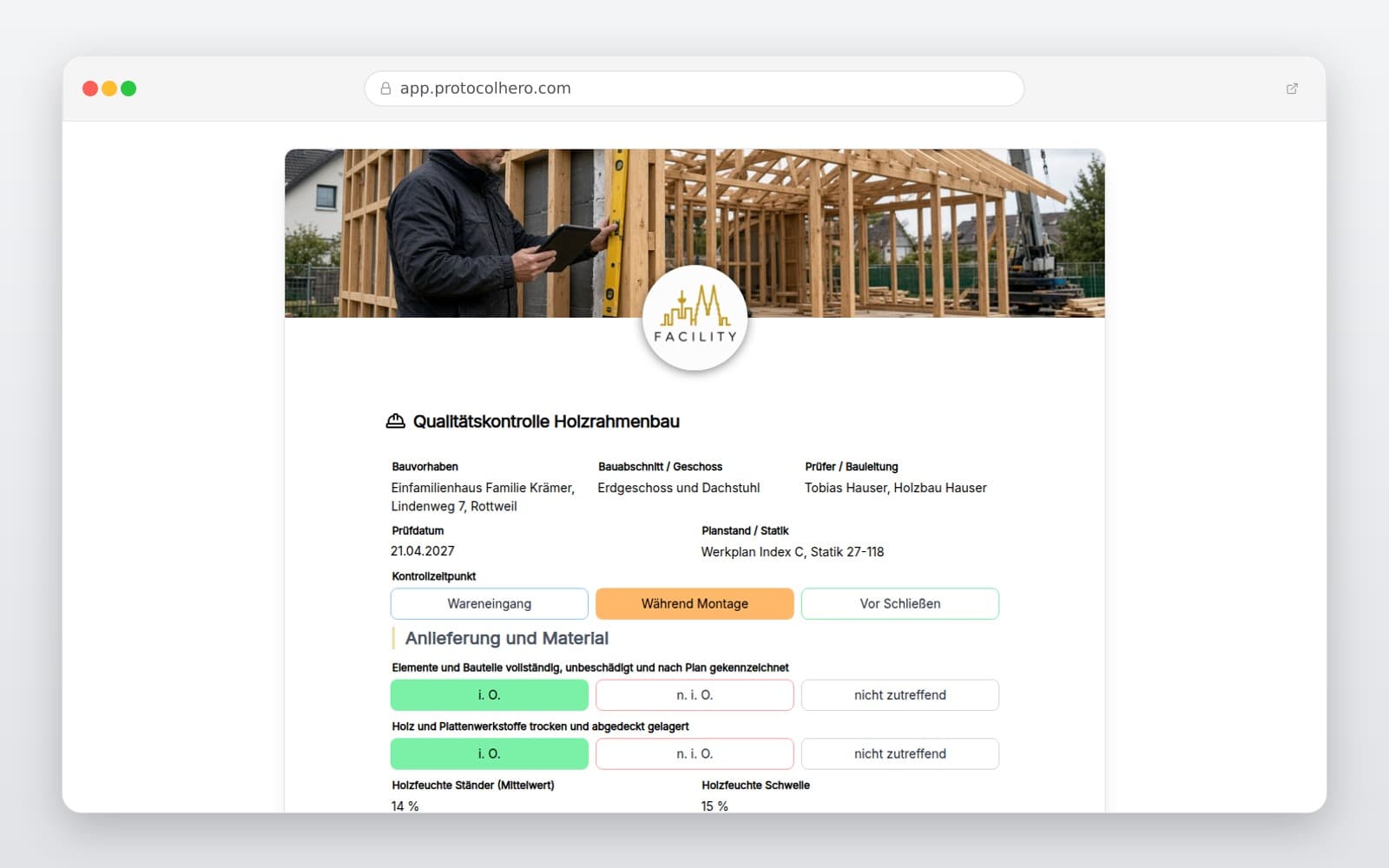 Vorschau der Vorlage „Qualitätskontrolle Holzrahmenbau"