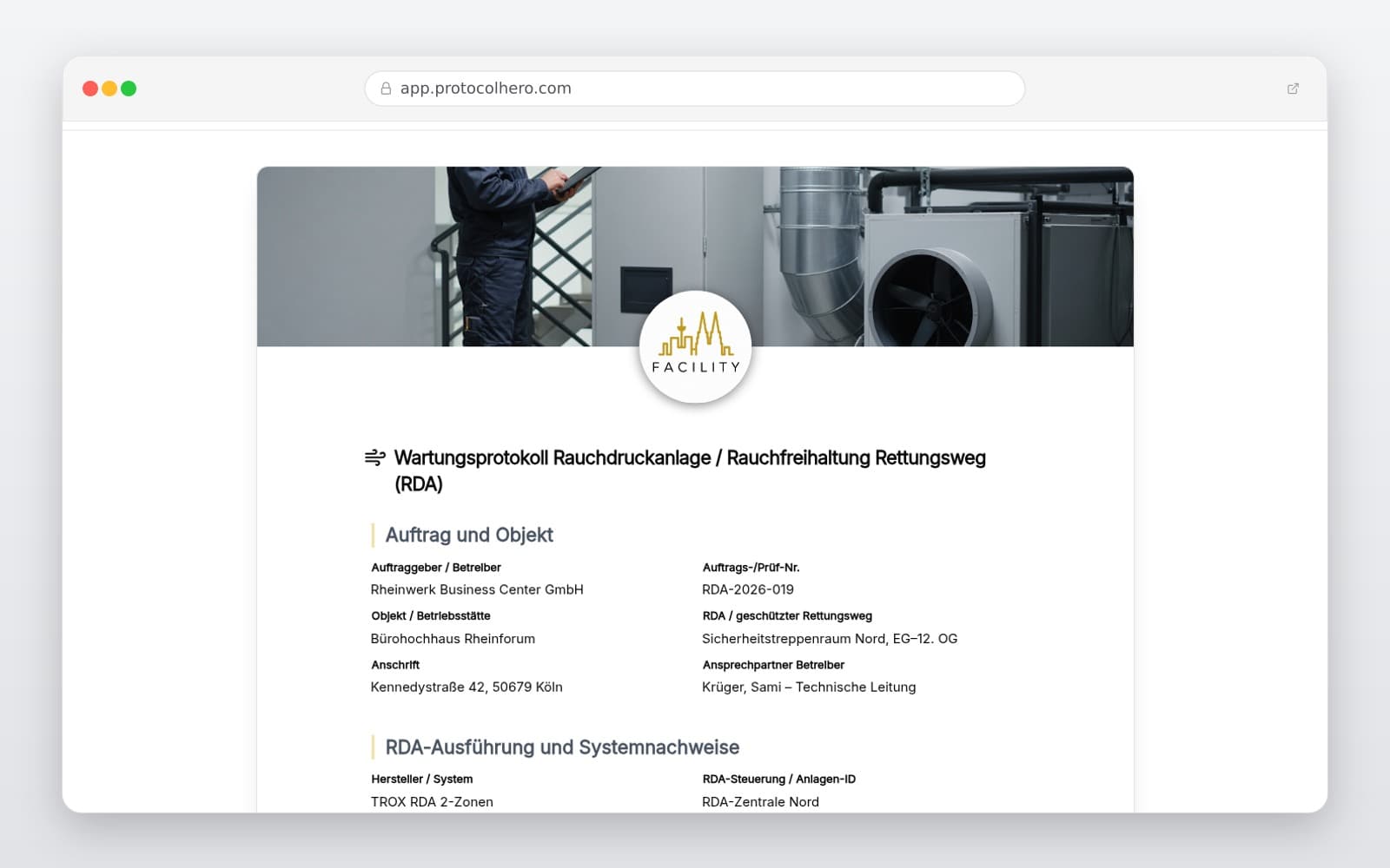 Vorschau der Vorlage „RDA Wartungsprotokoll Vorlage"