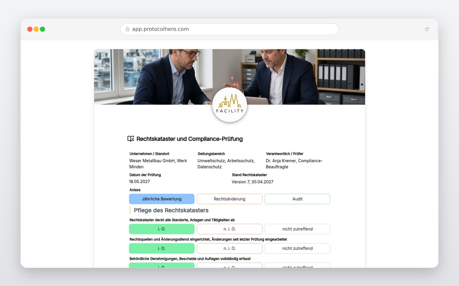 Vorschau der Vorlage „Rechtskataster und Compliance-Prüfung"