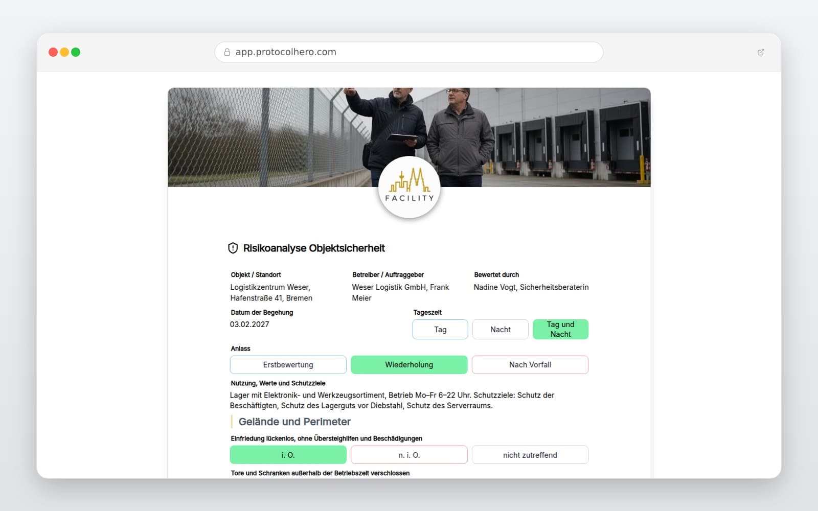 Vorschau der Vorlage „Risikoanalyse Objektsicherheit"