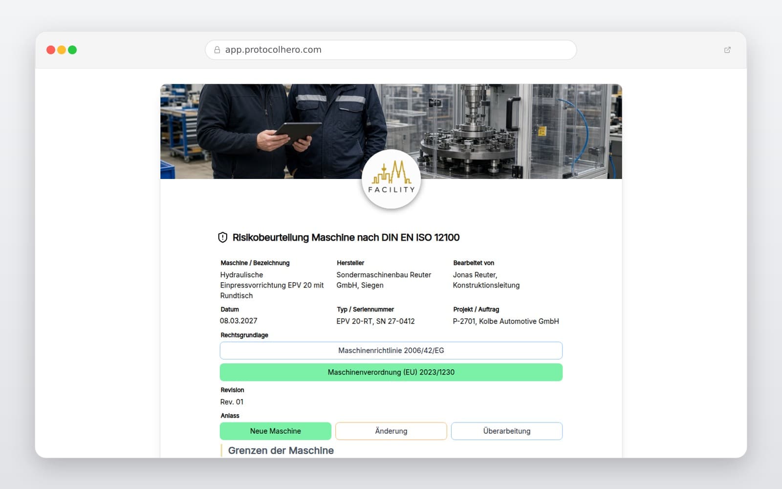 Vorschau der Vorlage „Risikobeurteilung Maschine nach DIN EN ISO 12100"