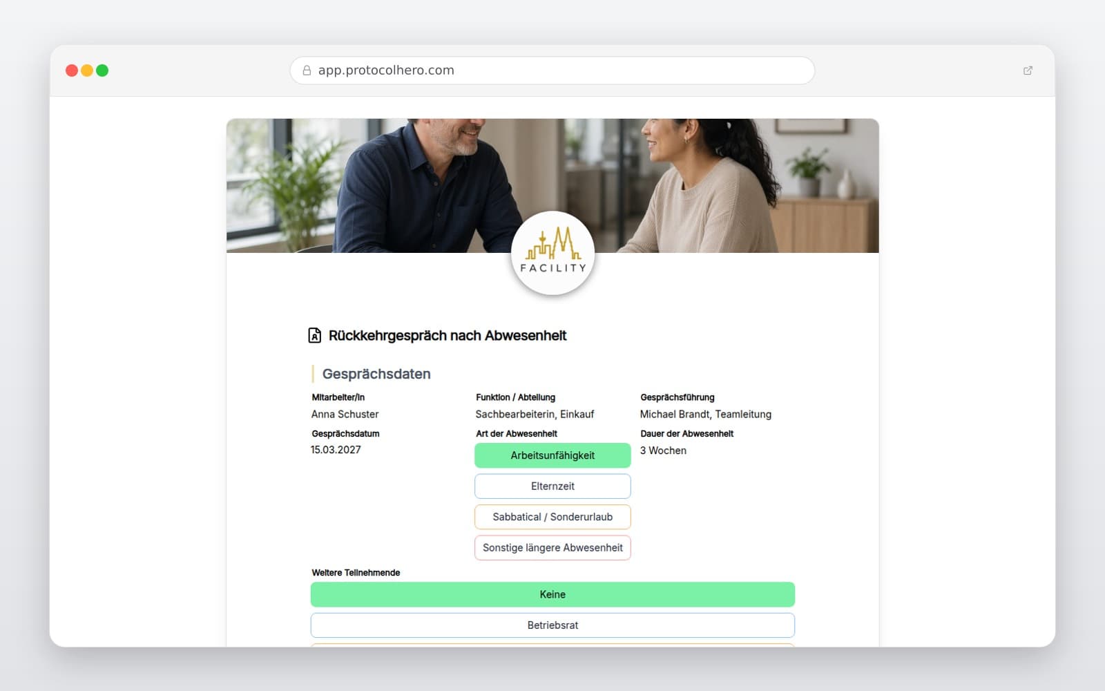 Vorschau der Vorlage „Rückkehrgespräch nach Abwesenheit"