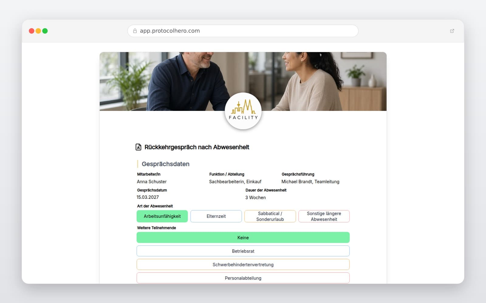 Vorschau der Vorlage „Rückkehrgespräch nach Abwesenheit"