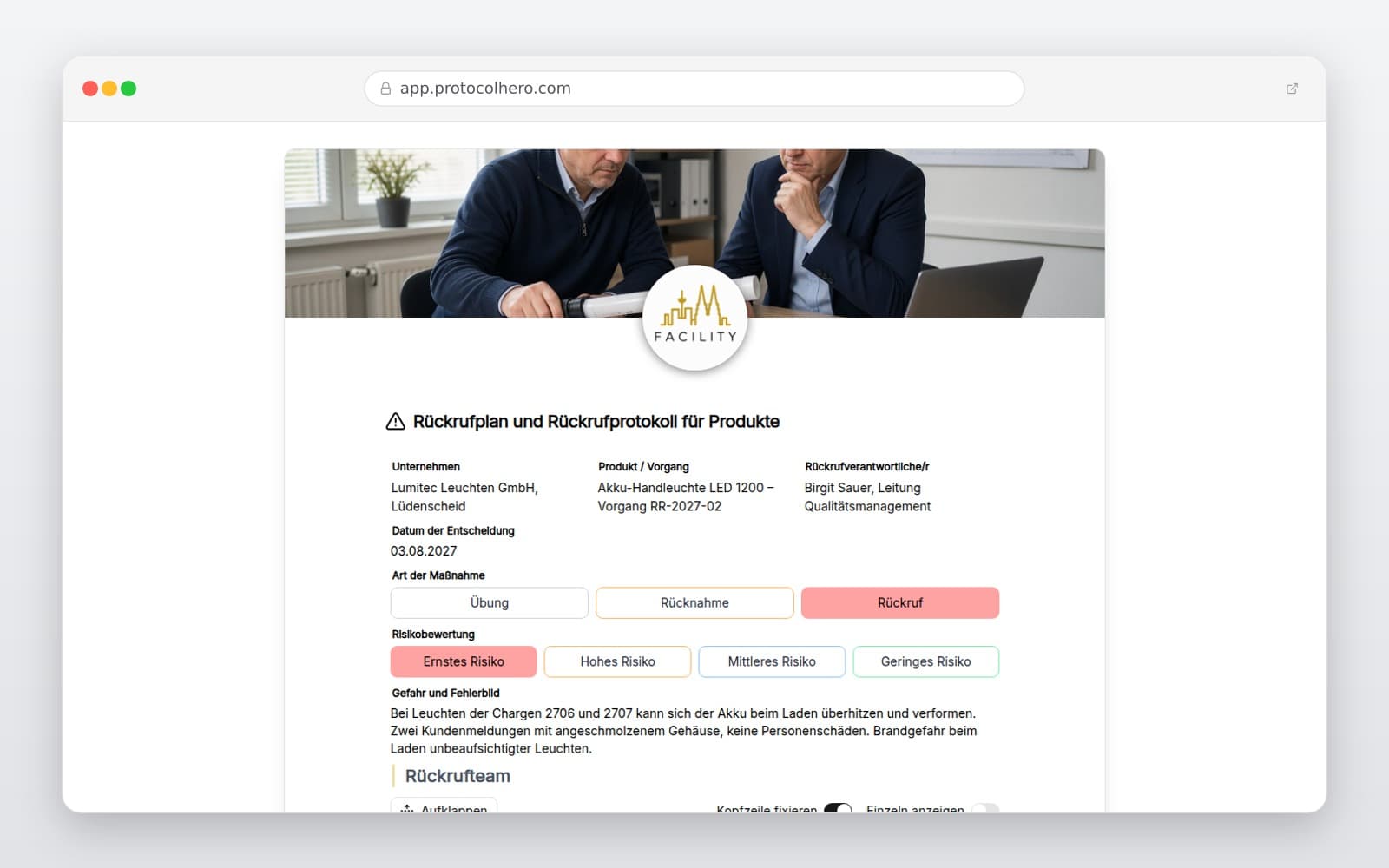 Vorschau der Vorlage „Rückrufplan und Rückrufprotokoll für Produkte"