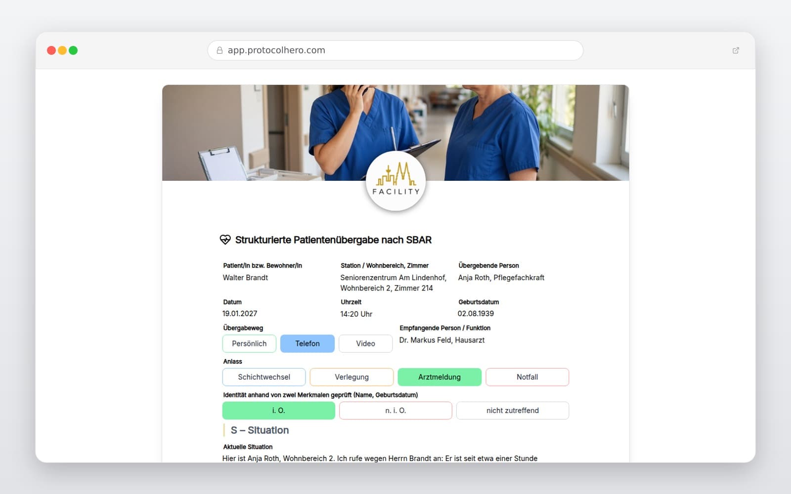 Vorschau der Vorlage „Strukturierte Patientenübergabe nach SBAR"
