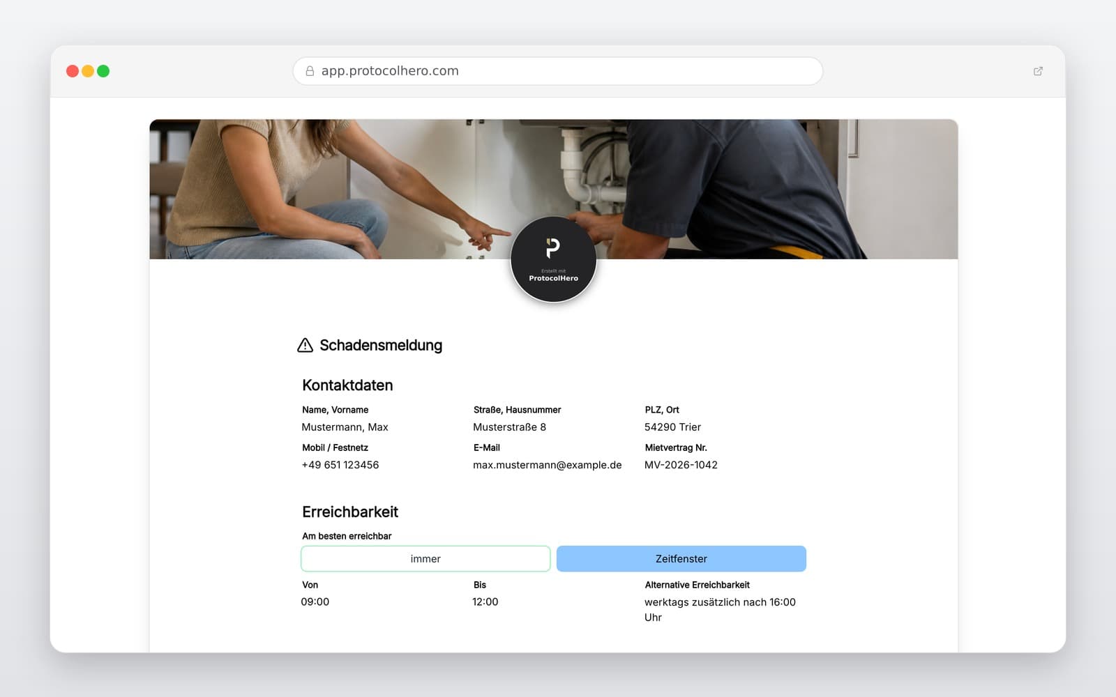 Vorschau der Vorlage „Schadensmeldung Wohnung Vorlage – Digitales Formular für Mieter & Hausverwaltung"