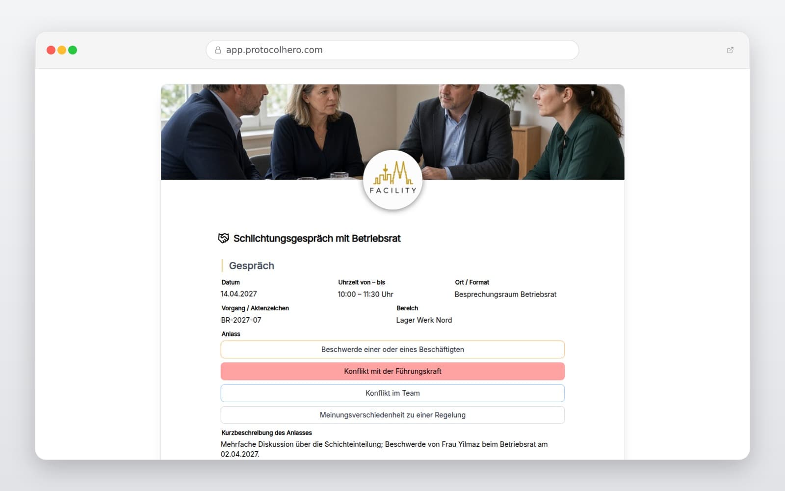 Vorschau der Vorlage „Schlichtungsgespräch mit Betriebsrat"