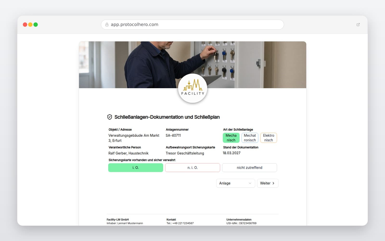 Vorschau der Vorlage „Schließanlagen-Dokumentation und Schließplan"