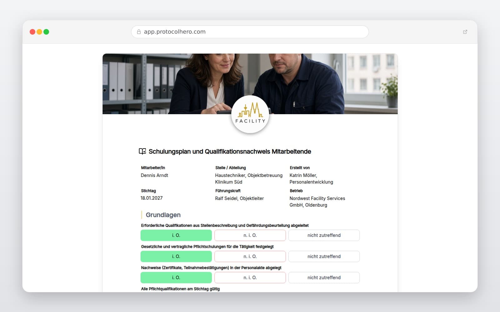 Vorschau der Vorlage „Schulungsplan und Qualifikationsnachweis Mitarbeitende"