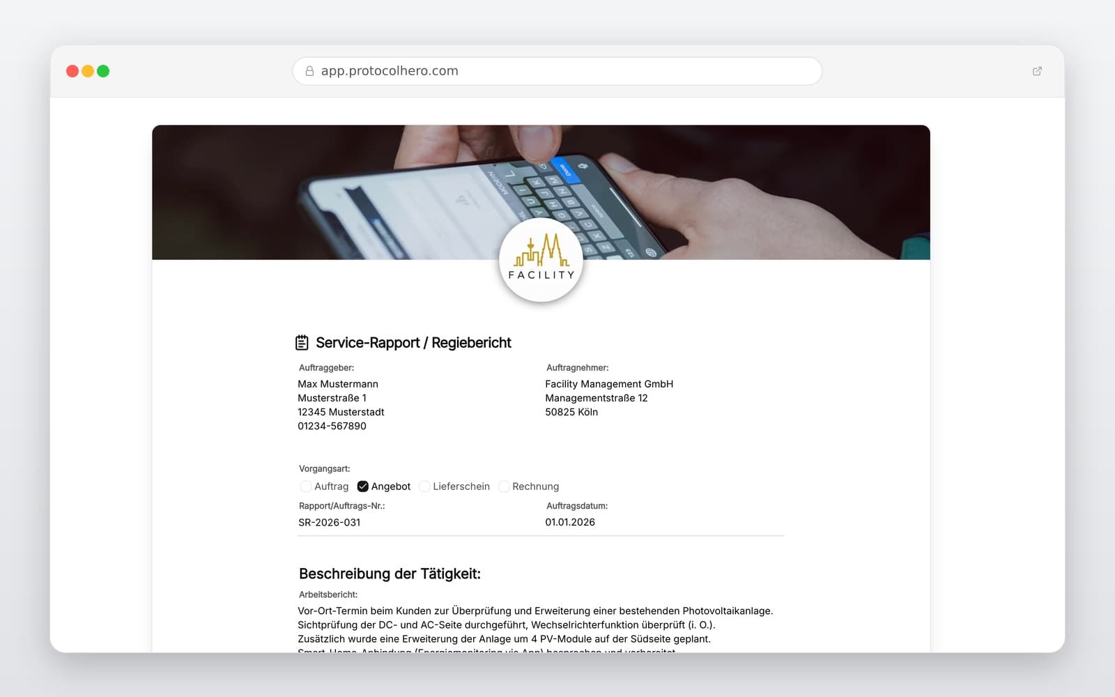 Vorschau der Vorlage „Service-Rapport Vorlage – Arbeitsbericht für Handwerk & Service"