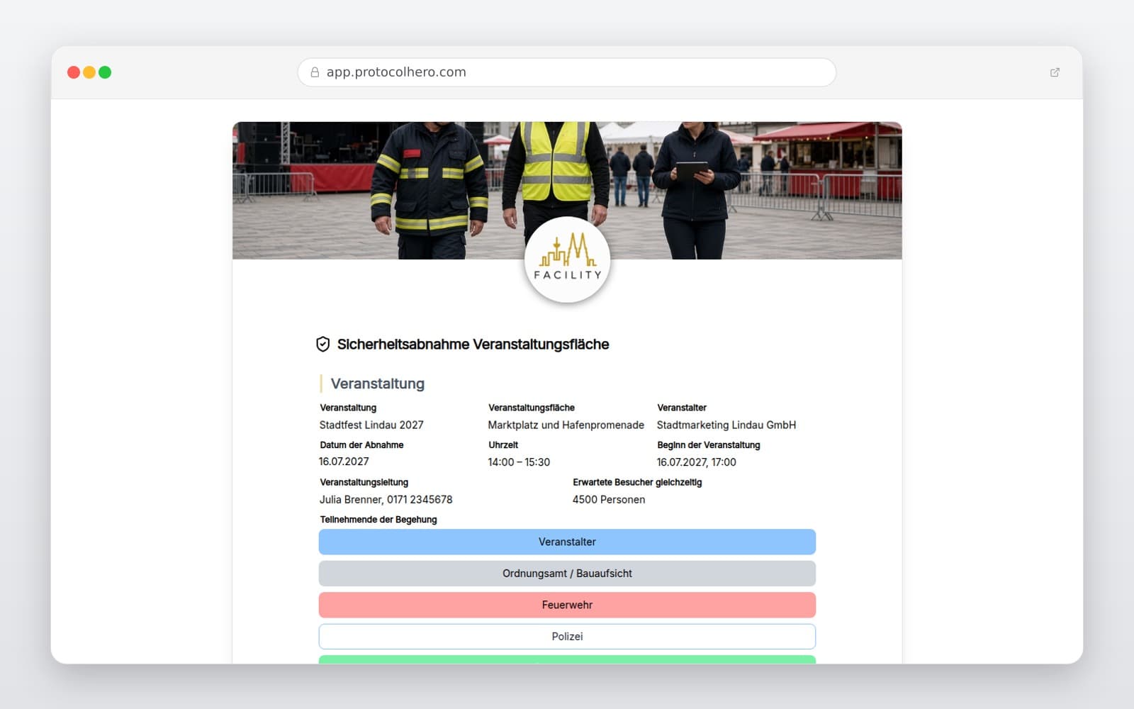 Vorschau der Vorlage „Sicherheitsabnahme Veranstaltungsfläche"