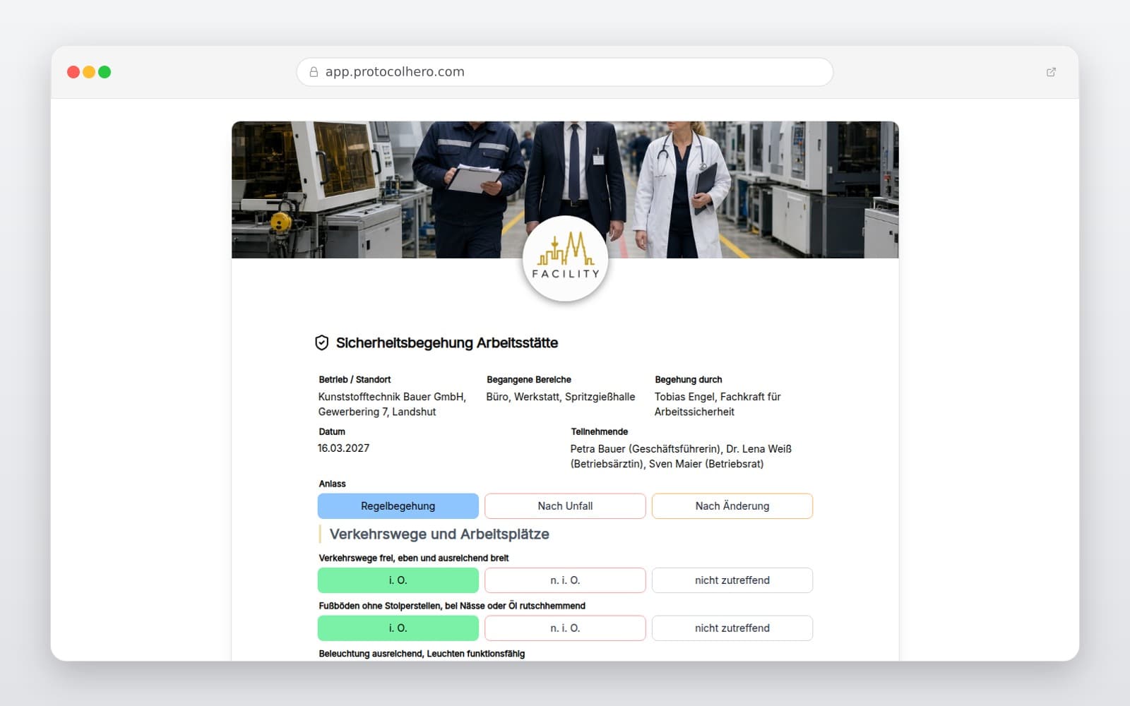 Vorschau der Vorlage „Sicherheitsbegehung Arbeitsstätte"