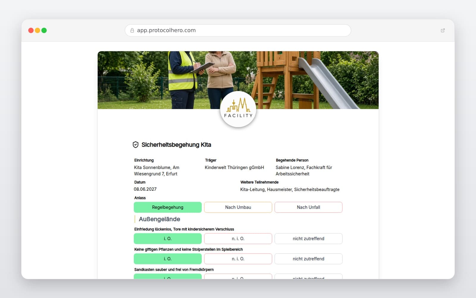 Vorschau der Vorlage „Sicherheitsbegehung Kita"