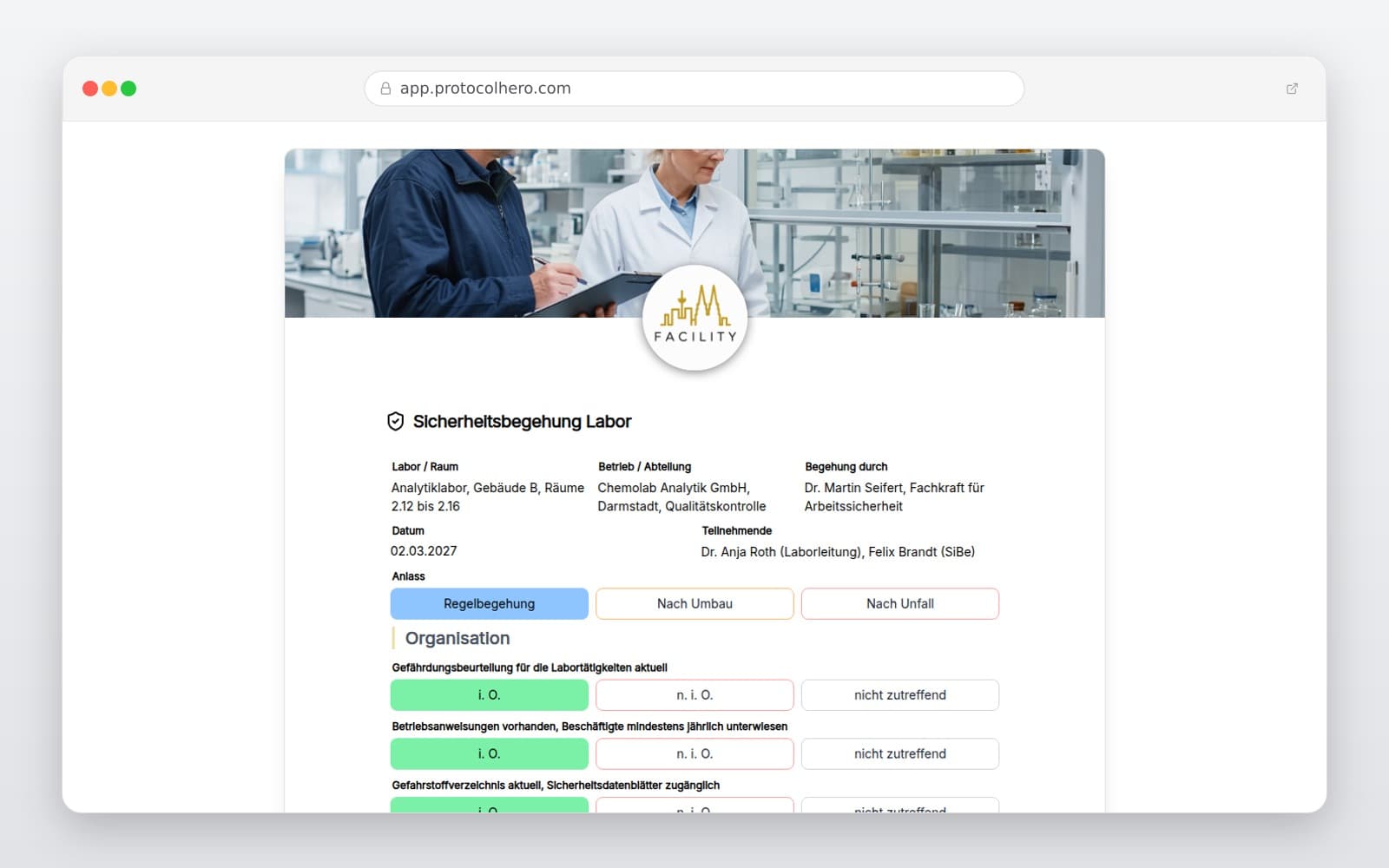 Vorschau der Vorlage „Sicherheitsbegehung Labor"