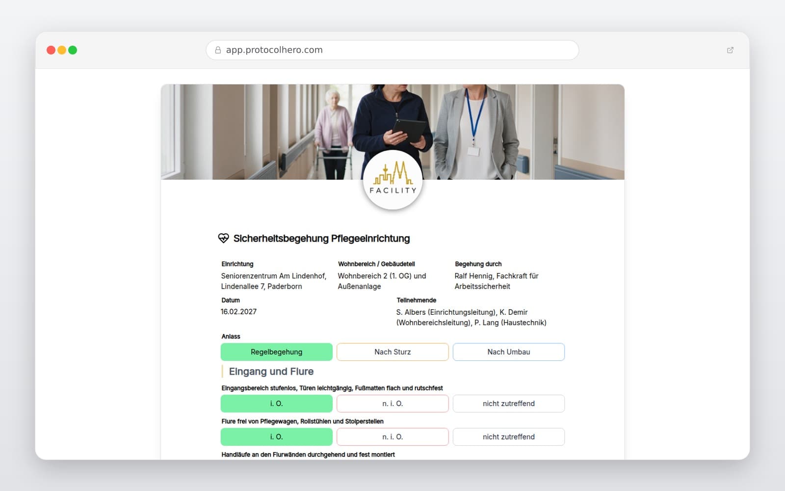 Vorschau der Vorlage „Sicherheitsbegehung Pflegeeinrichtung"