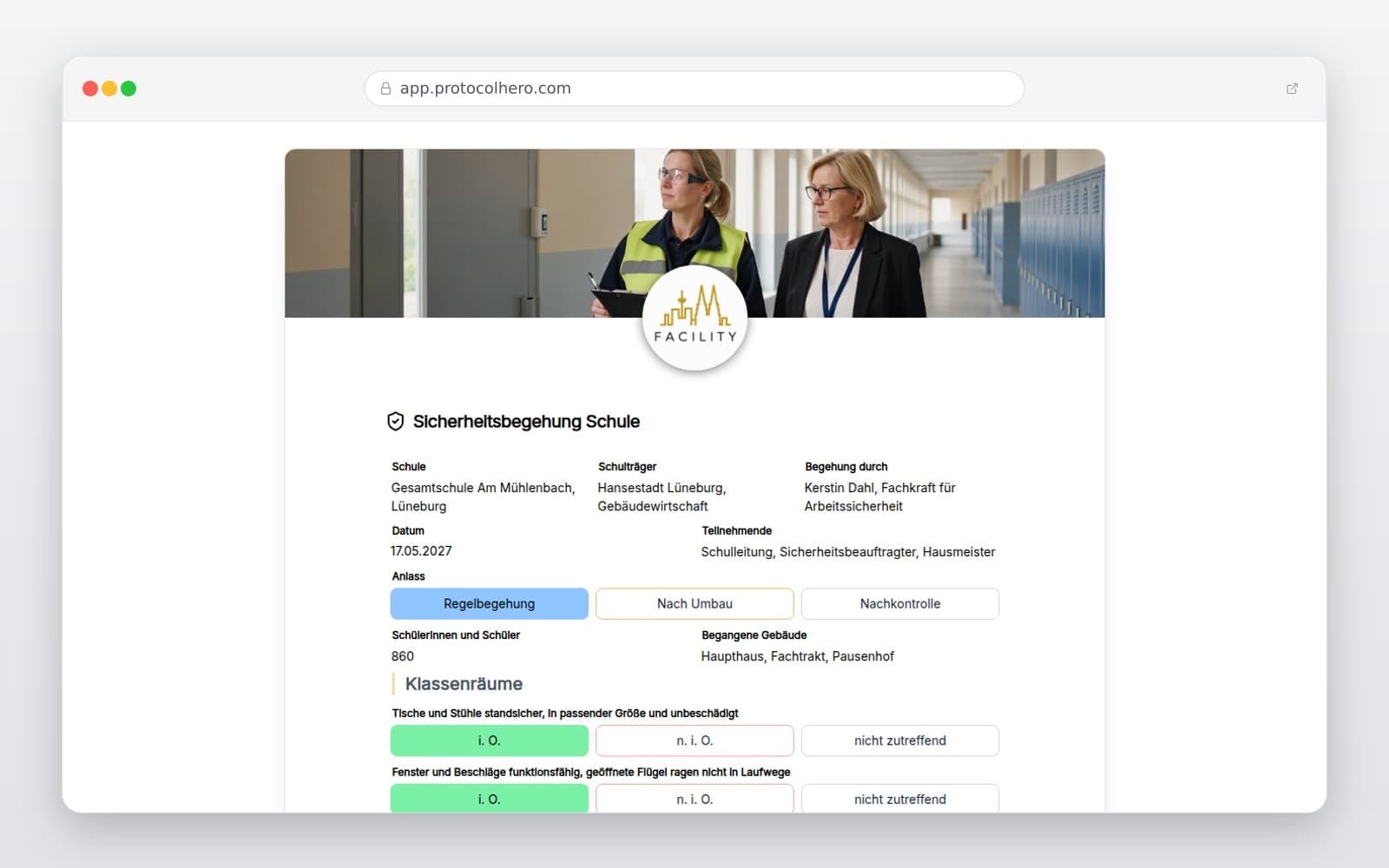 Vorschau der Vorlage „Sicherheitsbegehung Schule"