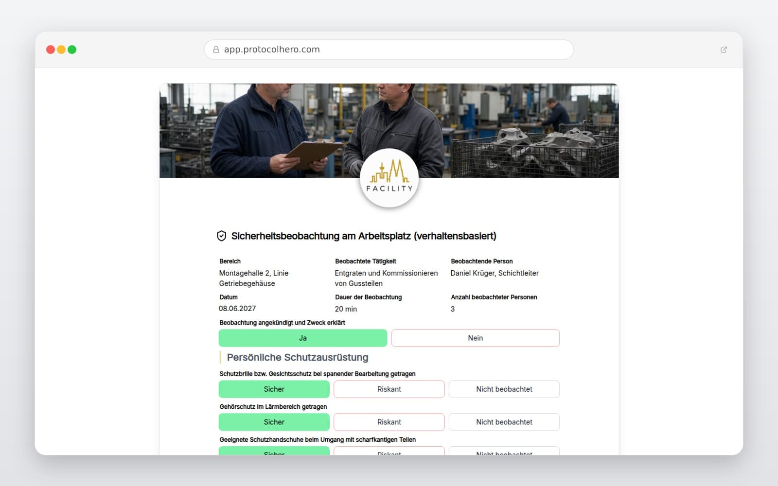 Vorschau der Vorlage „Sicherheitsbeobachtung am Arbeitsplatz (verhaltensbasiert)"