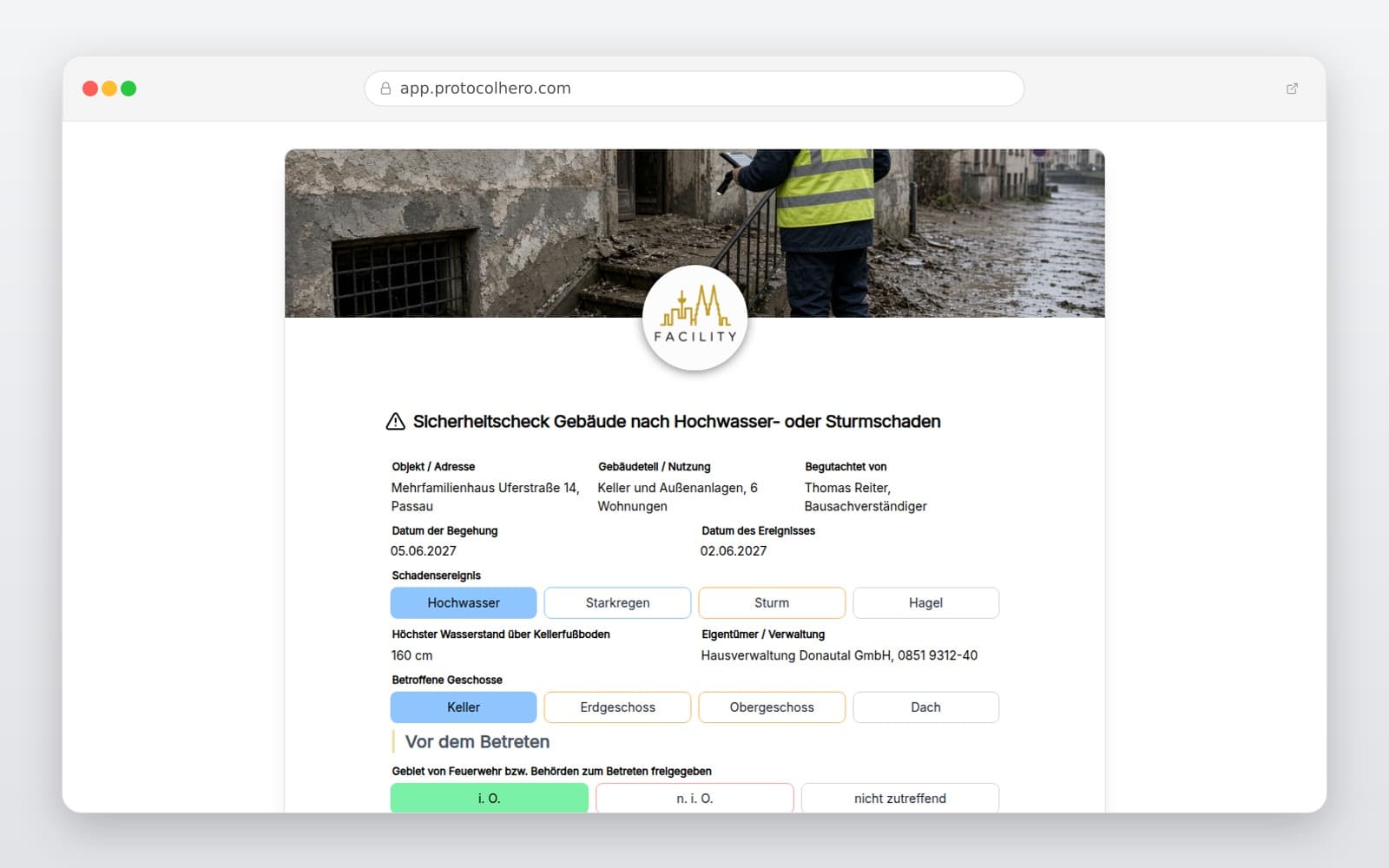 Vorschau der Vorlage „Sicherheitscheck Gebäude nach Hochwasser- oder Sturmschaden"