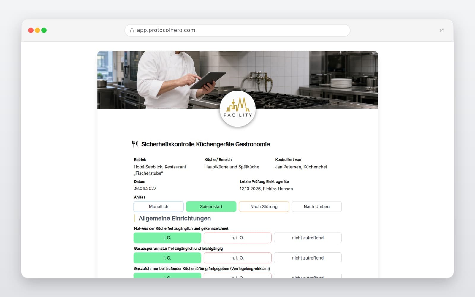 Vorschau der Vorlage „Sicherheitskontrolle Küchengeräte Gastronomie"