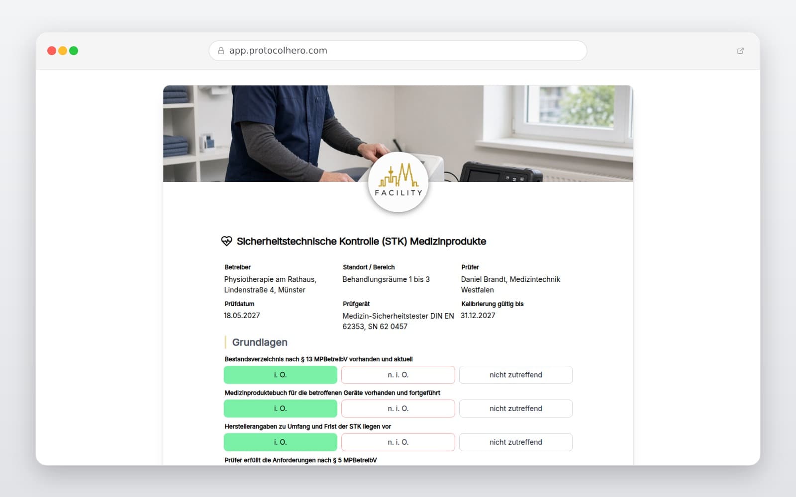 Vorschau der Vorlage „Sicherheitstechnische Kontrolle (STK) Medizinprodukte"