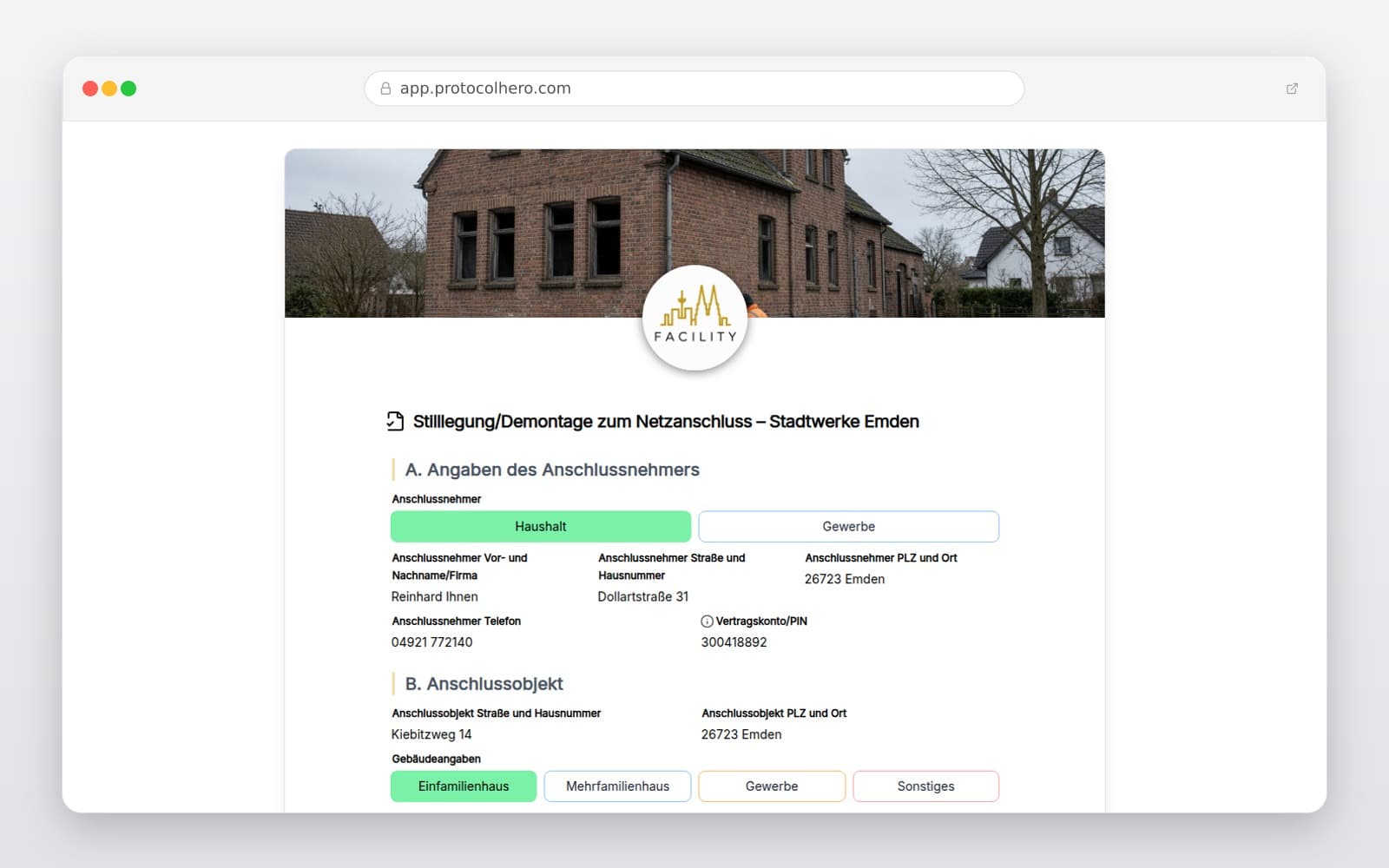 Vorschau der Vorlage „Stilllegung/Demontage zum Netzanschluss – Stadtwerke Emden"