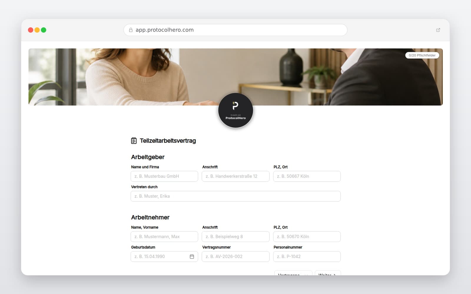 Vorschau der Vorlage „Teilzeitarbeitsvertrag Vorlage – rechtssicher & digital fürs Handwerk"