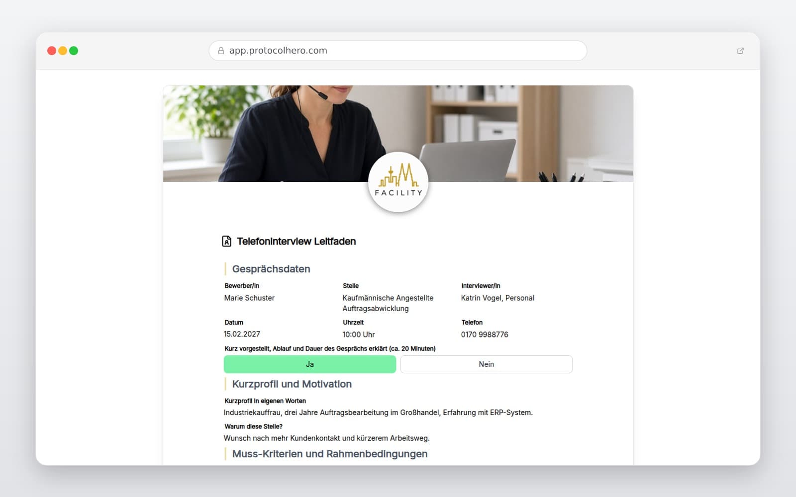 Vorschau der Vorlage „Telefoninterview Leitfaden"