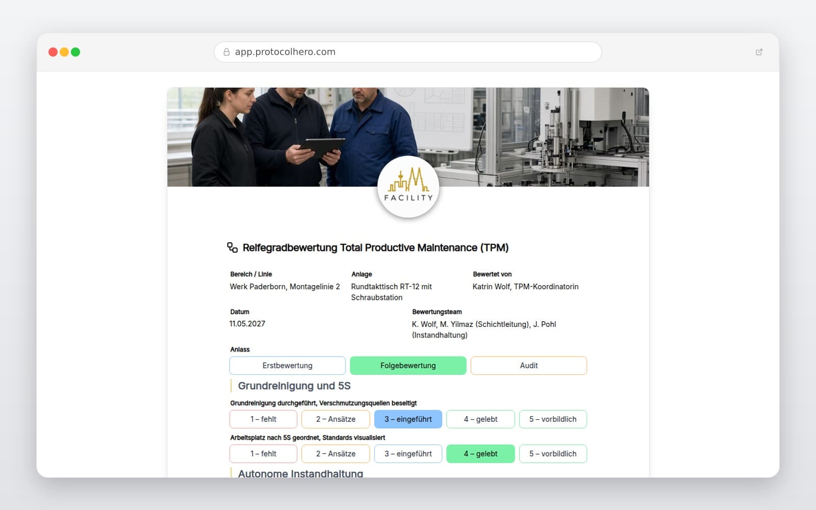Vorschau der Vorlage „Reifegradbewertung Total Productive Maintenance (TPM)"