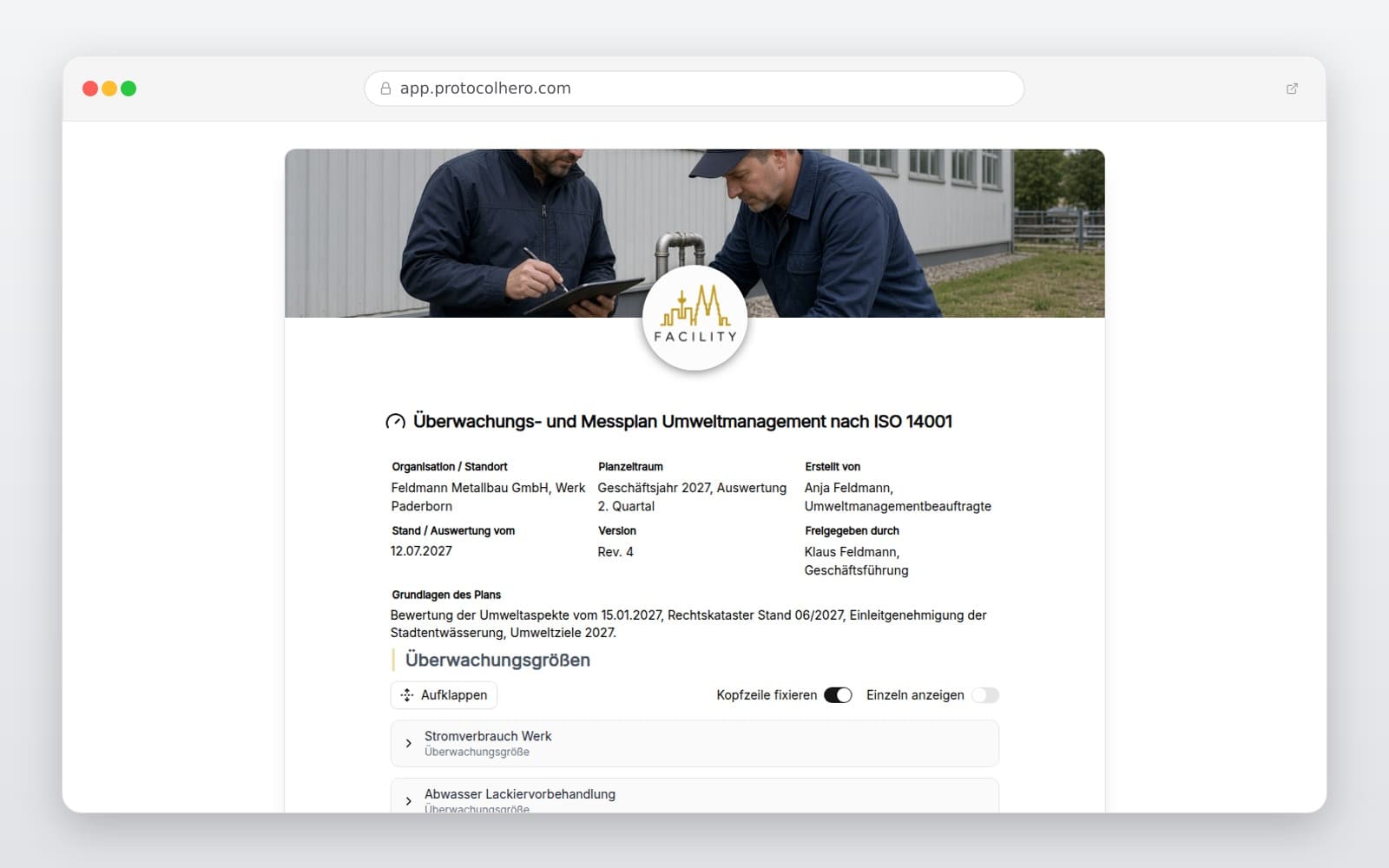 Vorschau der Vorlage „Überwachungs- und Messplan Umweltmanagement nach ISO 14001"