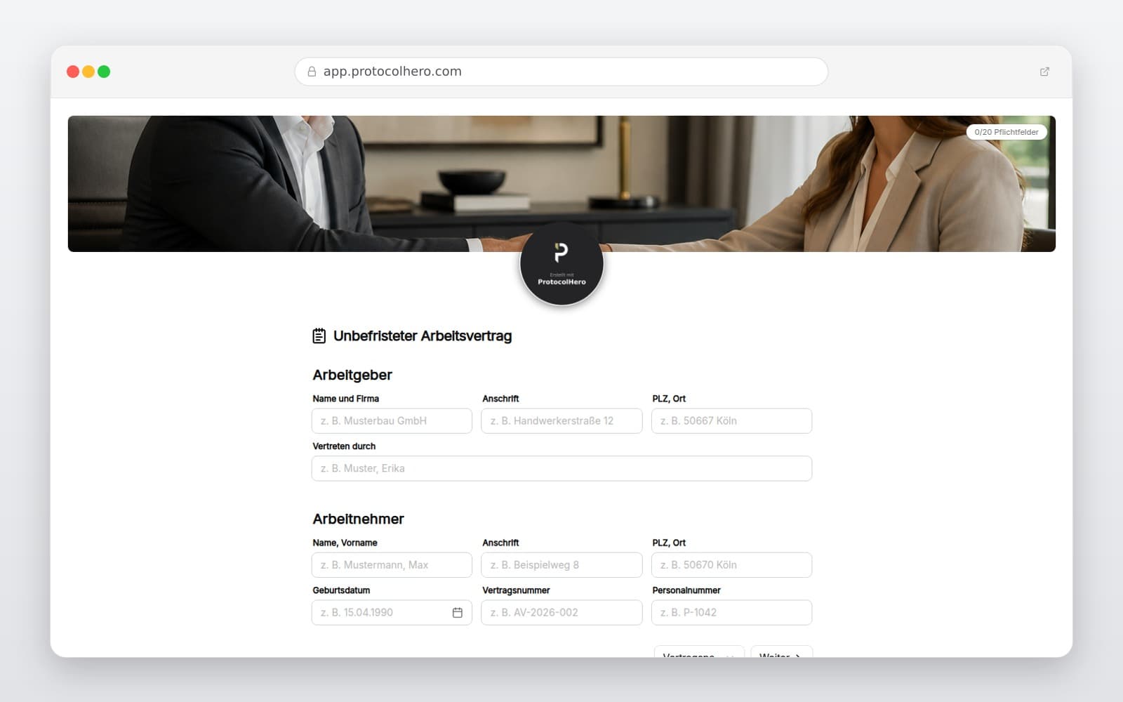 Vorschau der Vorlage „Unbefristeter Arbeitsvertrag Vorlage – rechtssicher & digital"
