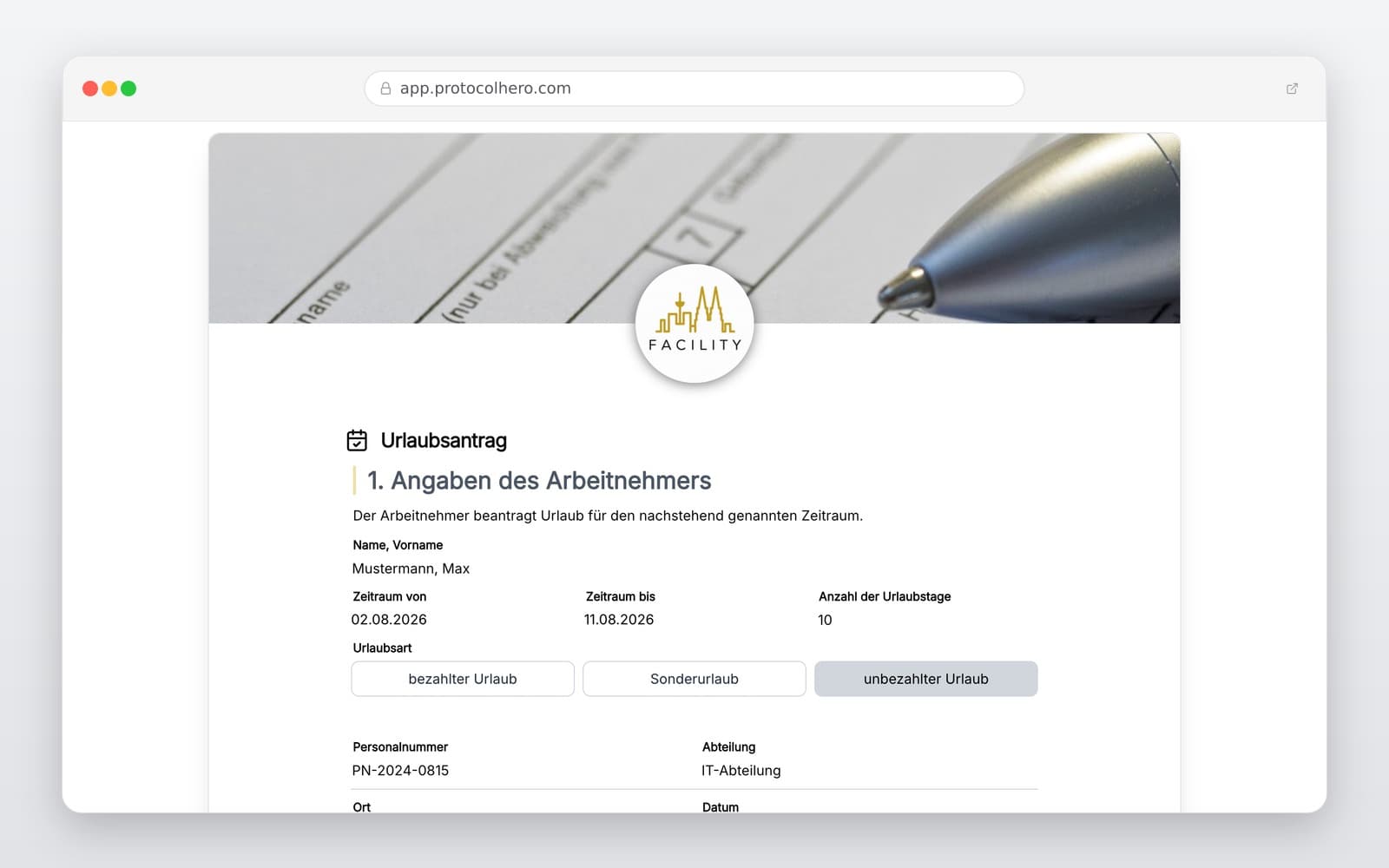 Vorschau der Vorlage „Urlaubsantrag Vorlage – Digitaler Urlaubsantrag fürs Handwerk"