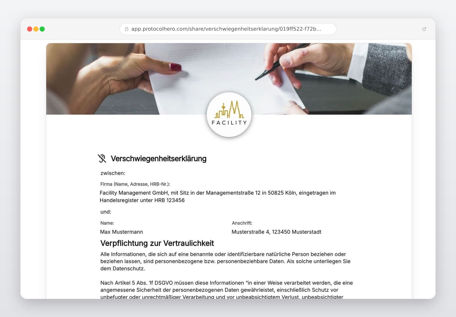 Vorschau der Vorlage „Verschwiegenheitserklärung – Vorlage für Mitarbeiter (DSGVO, §§42, 43 BDSG)"