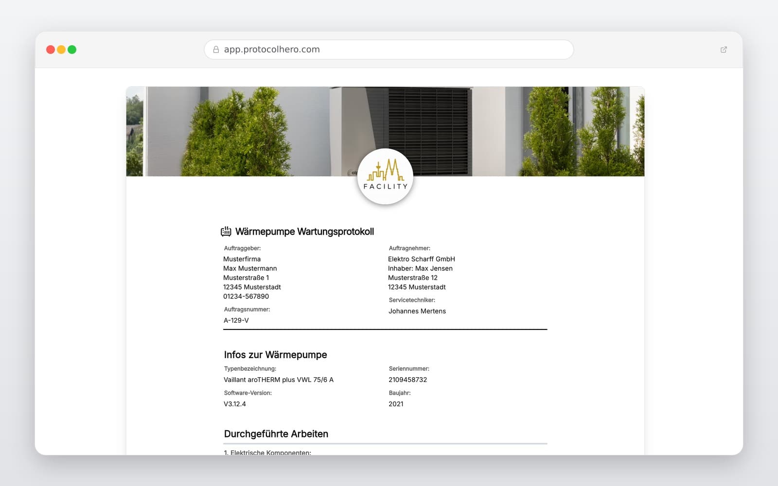 Vorschau der Vorlage „Digitales Wärmepumpe-Wartungsprotokoll – Vorlage für SHK- & Kältefachbetriebe"