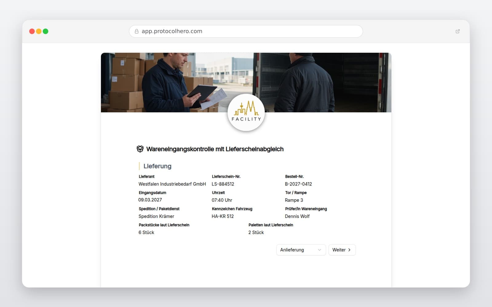 Vorschau der Vorlage „Wareneingangskontrolle mit Lieferscheinabgleich"