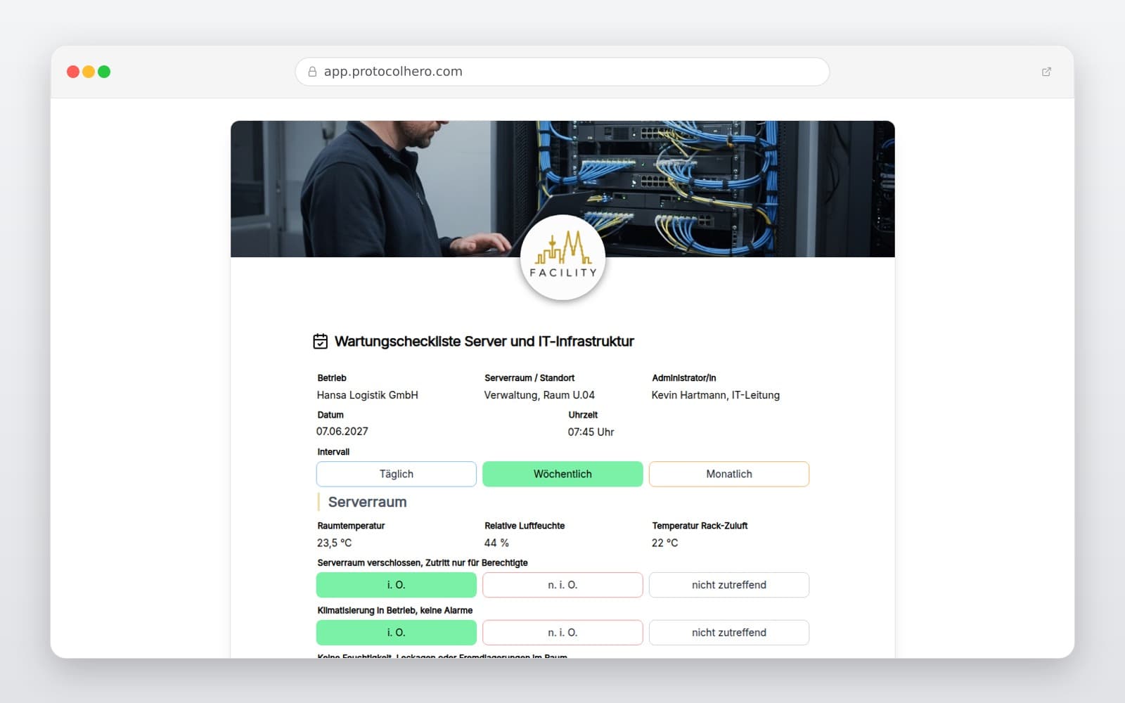 Vorschau der Vorlage „Wartungscheckliste Server und IT-Infrastruktur"