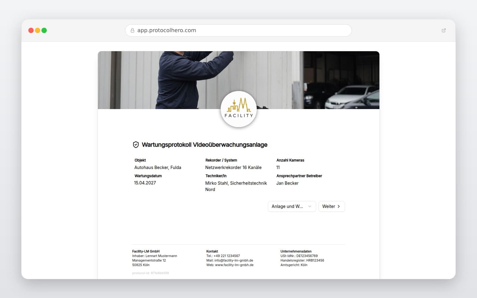 Vorschau der Vorlage „Wartungsprotokoll Videoüberwachungsanlage"