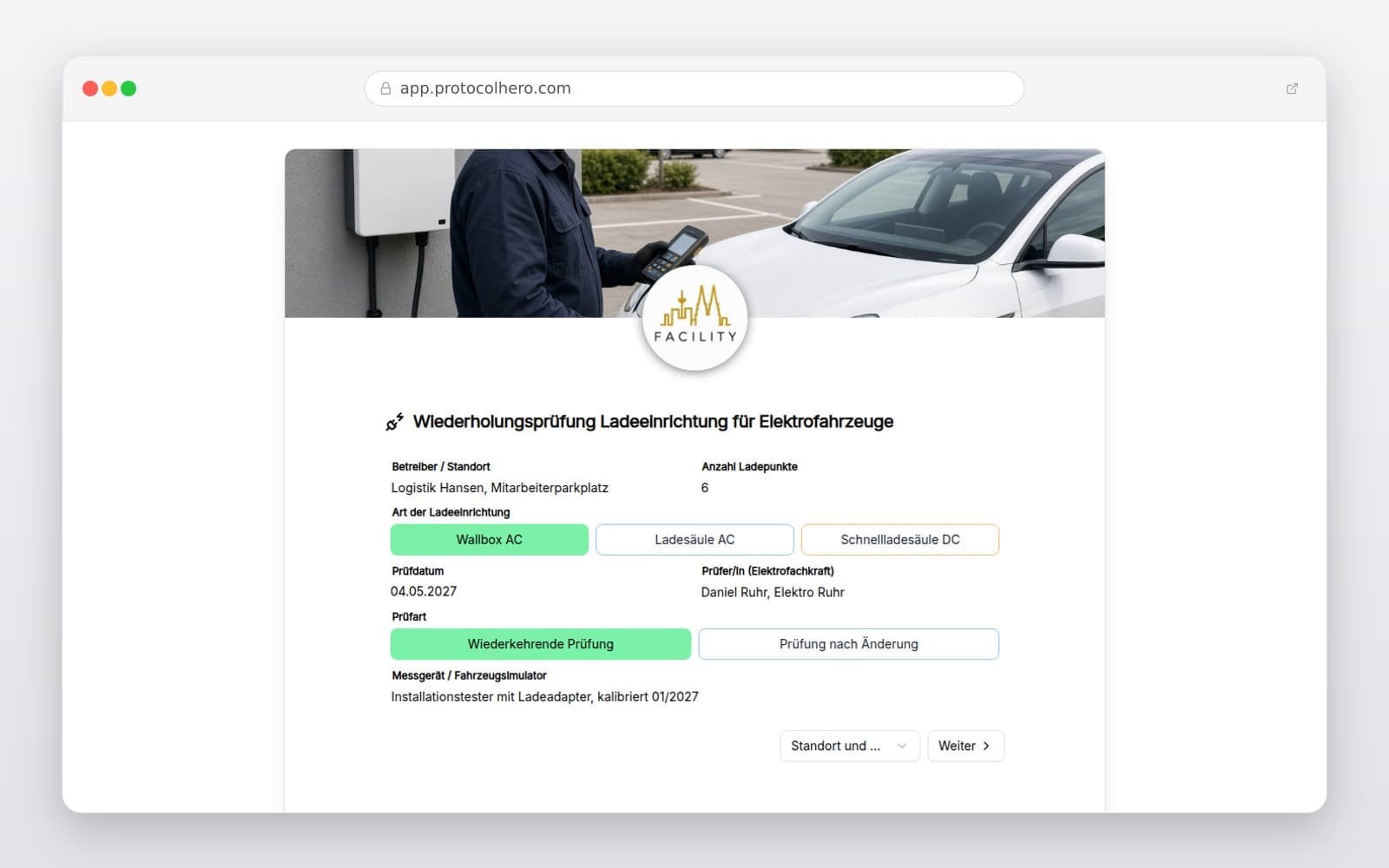 Vorschau der Vorlage „Wiederholungsprüfung Ladeeinrichtung für Elektrofahrzeuge"