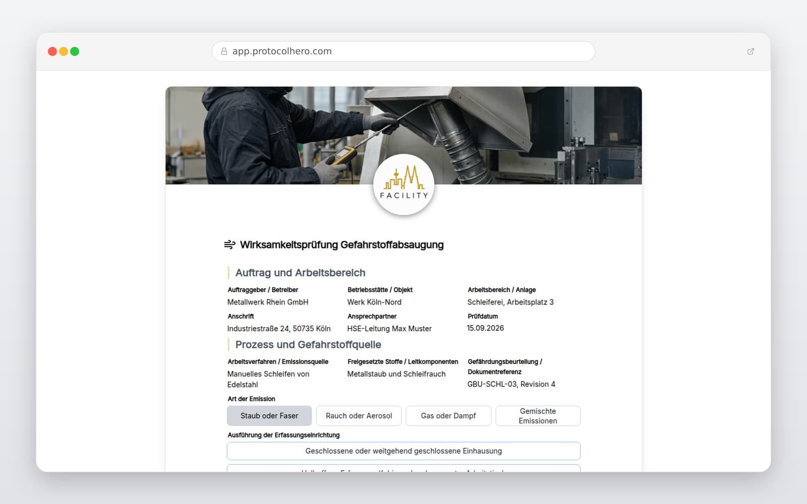 Vorschau der Vorlage „Wirksamkeitsprüfung Gefahrstoffabsaugung"